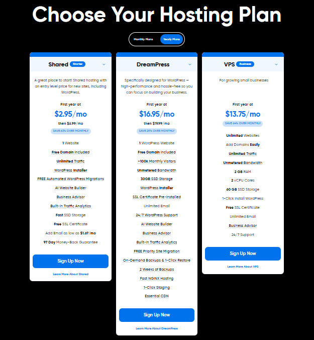 Dreamhost hosting plan overview